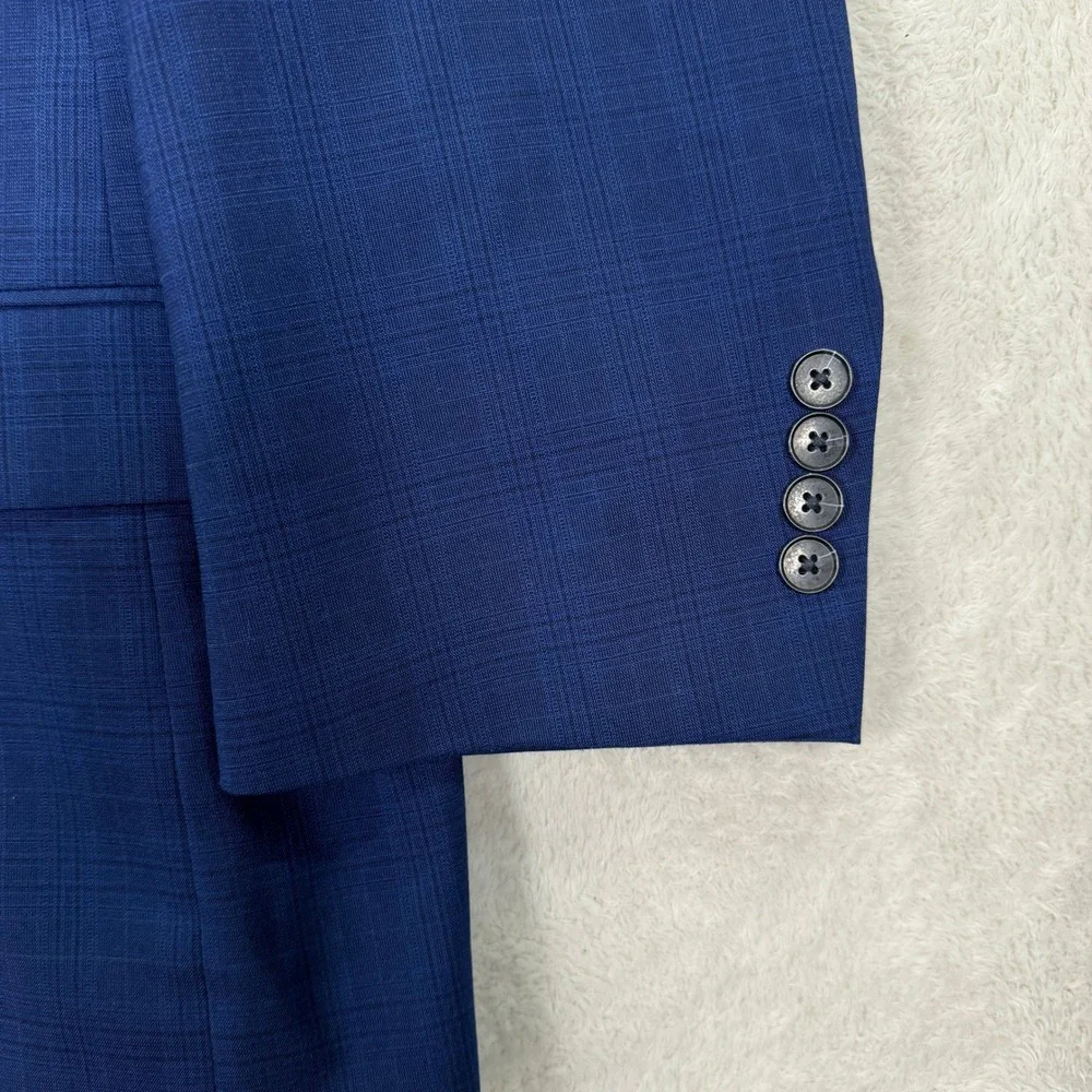 NEW GS Perfect Fit Mens 52R Blue Plaid Blazer Two Button Stretch Suit Jacket